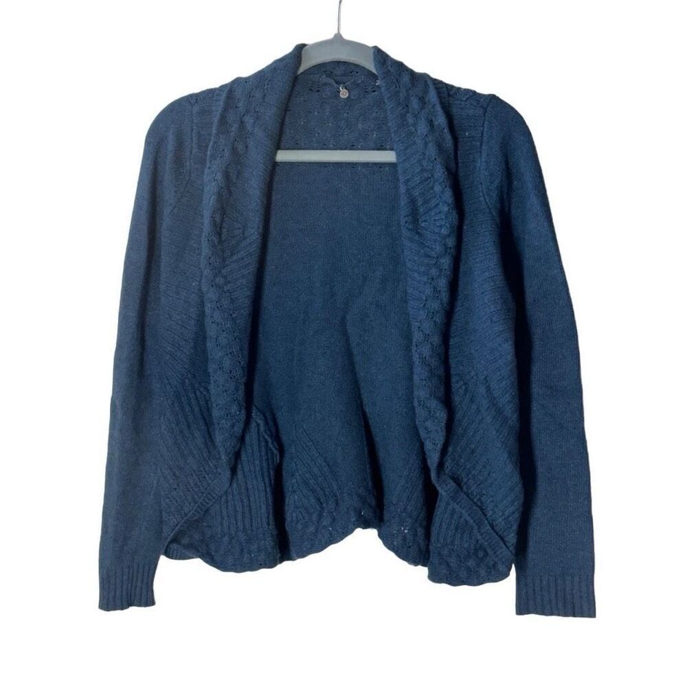 Anthropologie Knitted & Knotted Cardigan Sweater Open Wool Crocheted Blue S